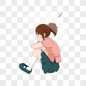 打伞蜷缩的女孩图片素材