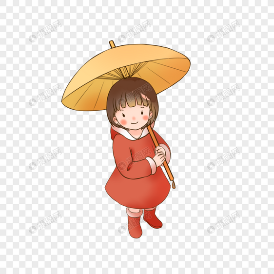 夏日下雨打伞的女孩图片