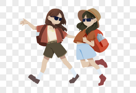 两个女孩假期出去玩图片