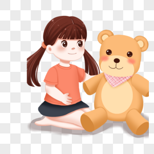 小女孩和玩具熊图片