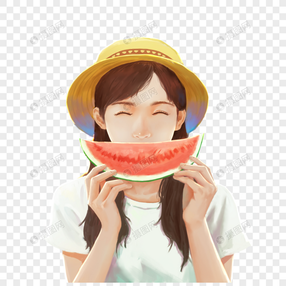 吃瓜的少女图片