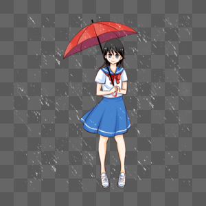 雨季打伞日系少女图片