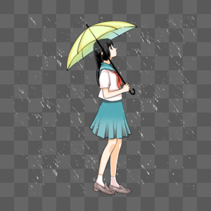 雨季侧身打伞少女图片