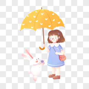 下雨帮兔子打伞的女孩图片