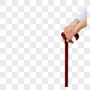 老年人手拄拐杖特写图片