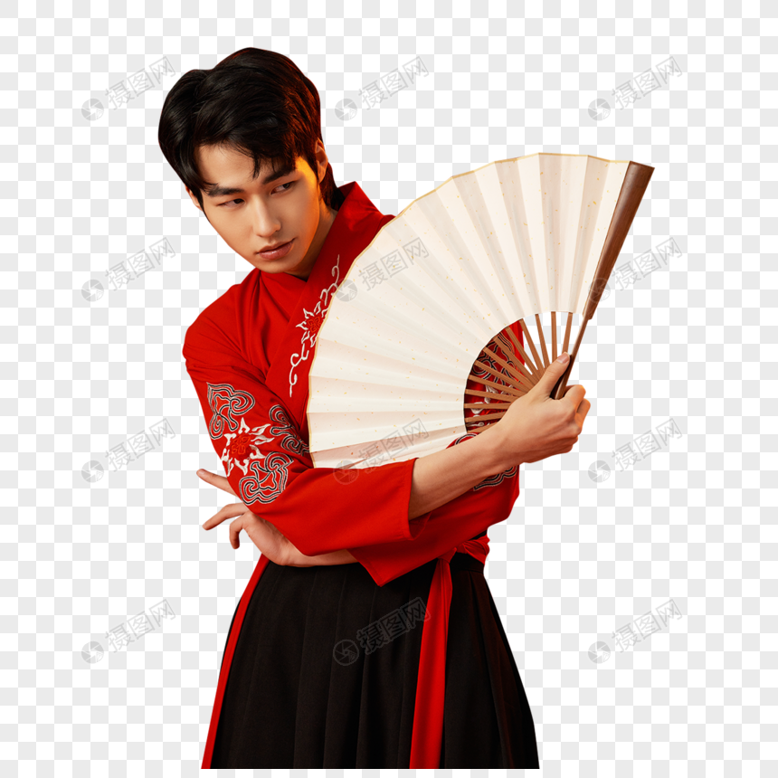 国潮民国风帅哥手持扇子