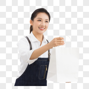 饮品店女性服务员递交外卖袋图片