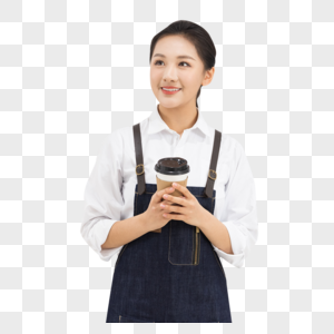 饮品店女性服务员端着咖啡图片