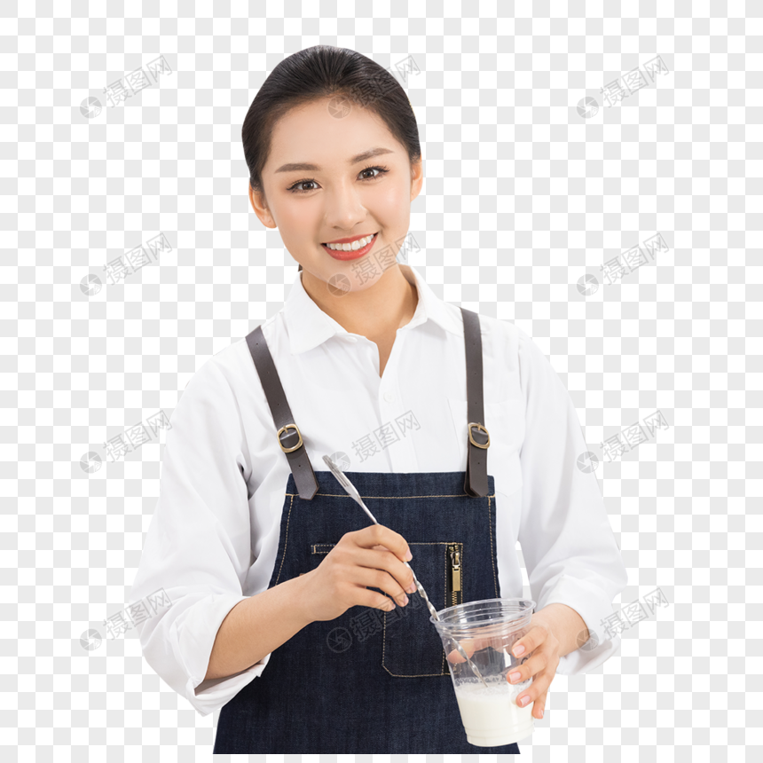 饮品店女性服务员制作奶茶图片