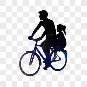 父女同骑自行车剪影图片
