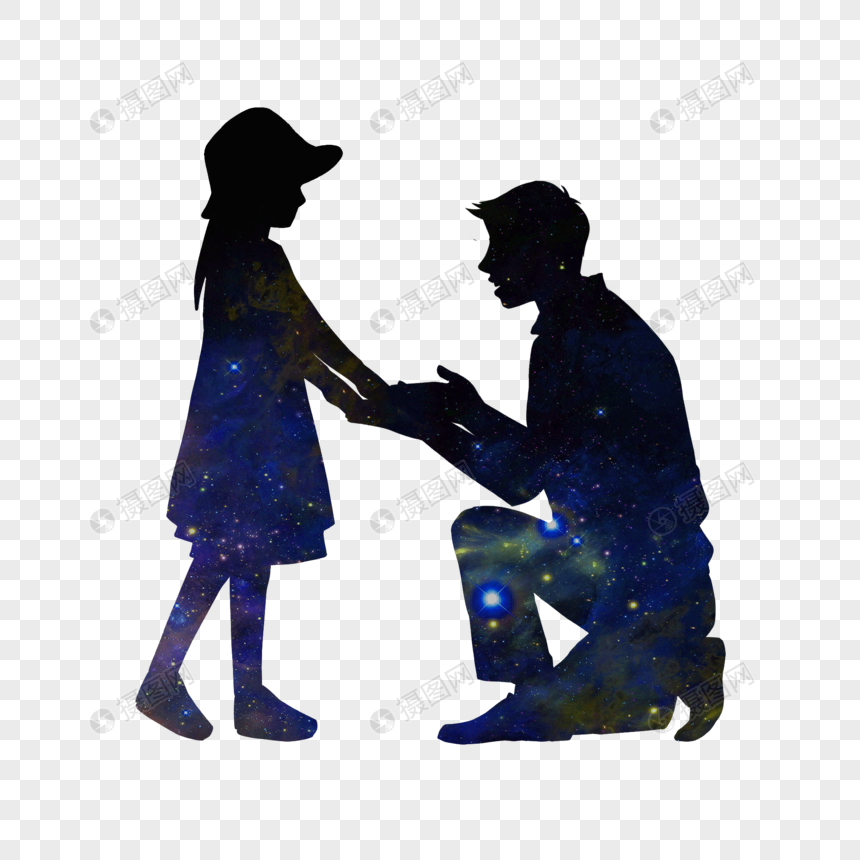 亲子手拉手剪影