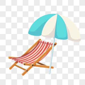夏日沙滩椅遮阳伞卡通元素图片