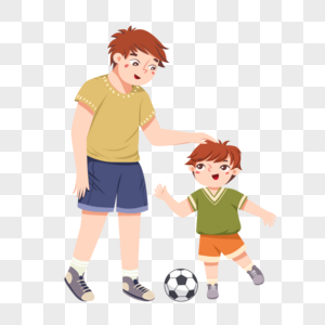 陪孩子踢足球的父亲高清图片