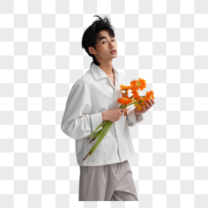 创意男性韩系鲜花写真图片
