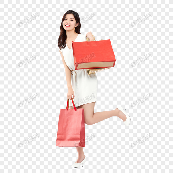 拎购物袋的时尚女性购物图片