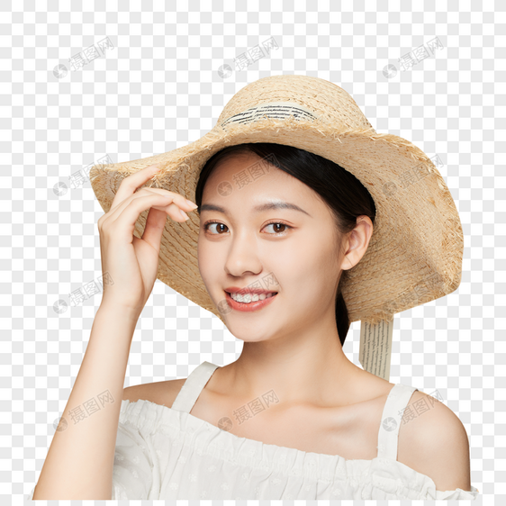 戴草帽遮阳的夏日清凉美女图片