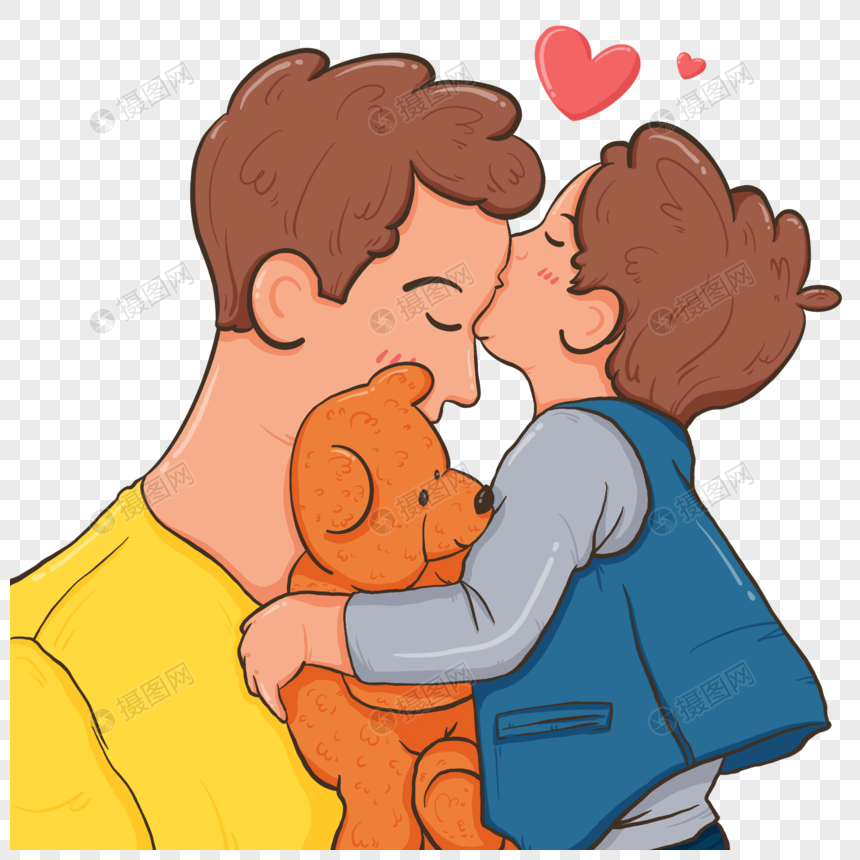 父亲节孩子亲吻爸爸额头