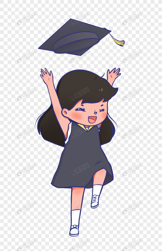 毕业季毕业服可爱女孩丢帽子动作夏季图片