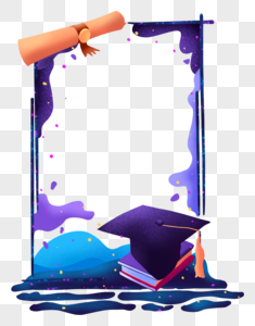 毕业季手绘学士帽毕业证边框元素图片