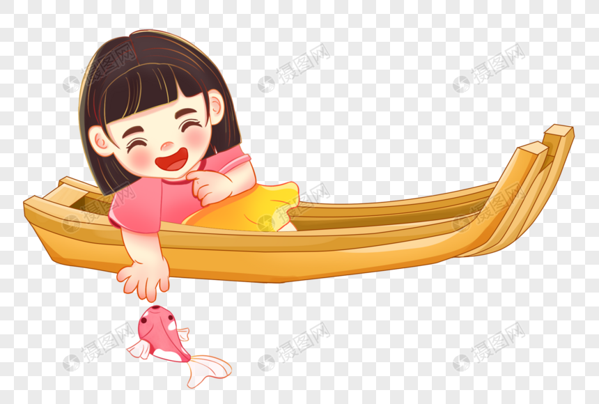 小女孩坐船图片