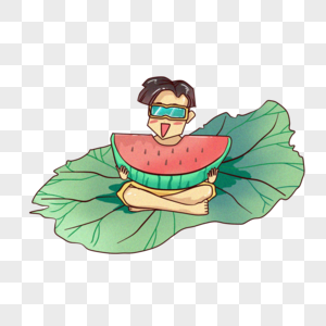 夏季吃瓜男孩图片