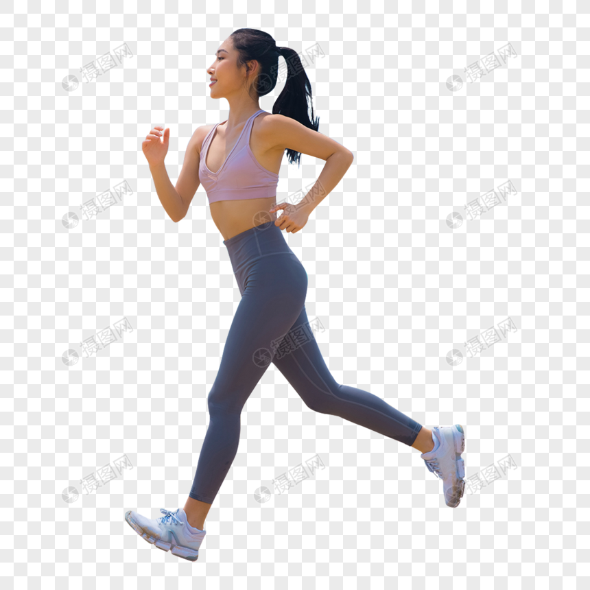 夏日海边沙滩女性运动跑步