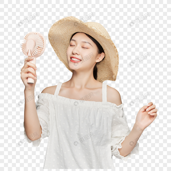 夏季清凉美女吹电风扇图片