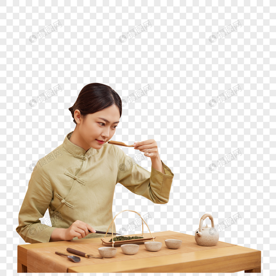 茶道茶艺美女沏茶闻茶香图片