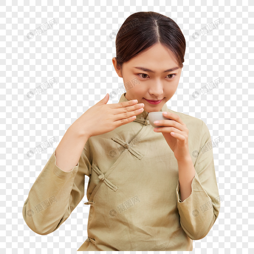 茶道茶艺美女沏茶闻茶香图片