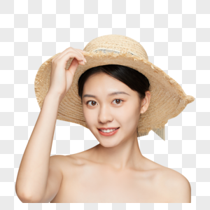 夏日美女戴草帽面部肌肤展示图片