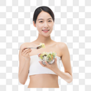 健康养生美女吃蔬菜沙拉图片