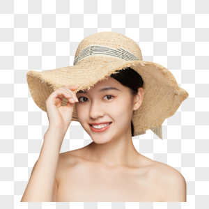 夏日清凉美女戴草帽遮阳图片