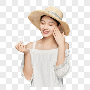 夏日美女涂防晒霜图片素材