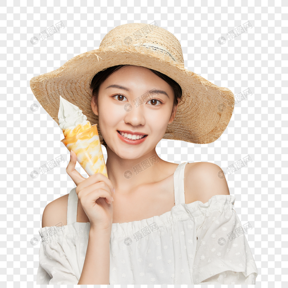 夏日可爱美女避暑吃冰淇淋图片