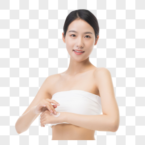 夏日美女涂身体乳防晒霜图片