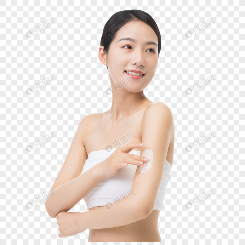 夏日美女涂身体乳防晒霜图片