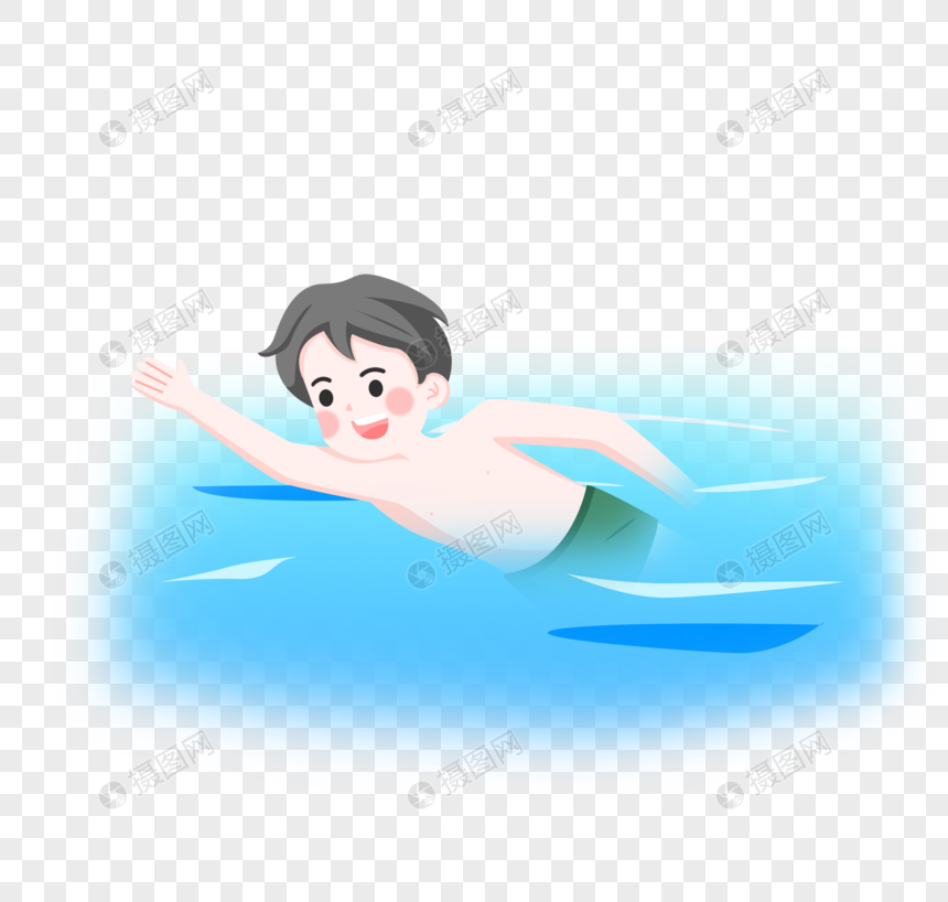三伏天在游泳池里游泳的男孩子图片