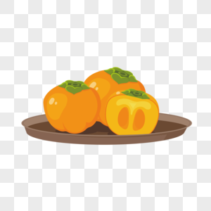 秋天成熟的一盘柿子元素图片