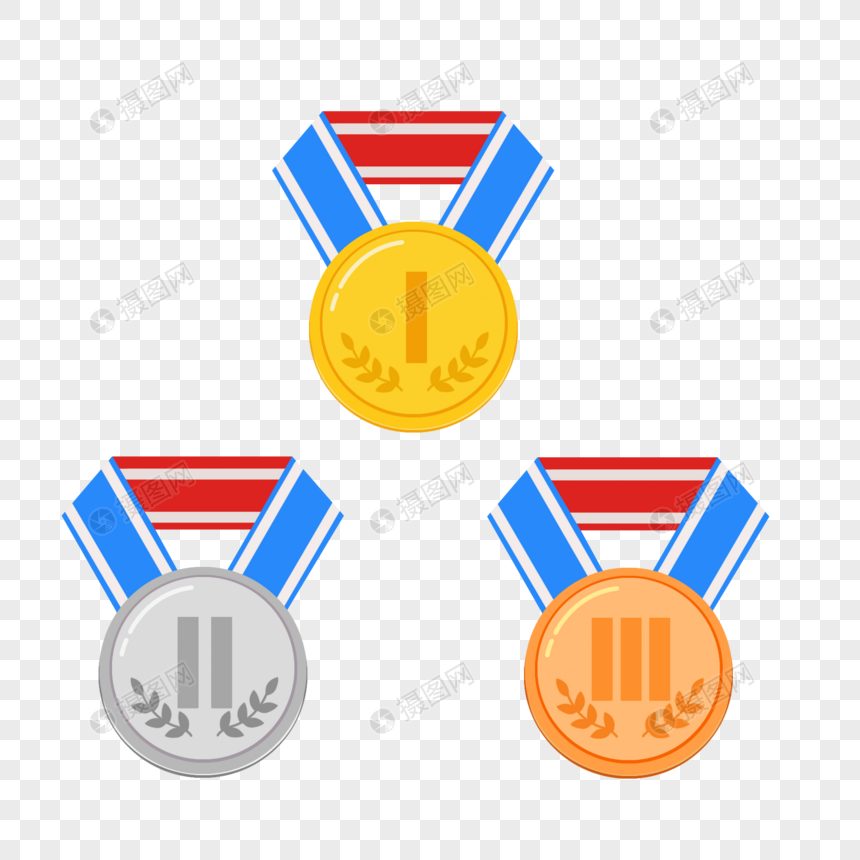 比赛冠亚季军奖牌组合卡通元素