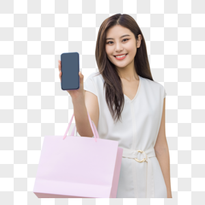 美女欢乐逛街消费购物展示手机图片