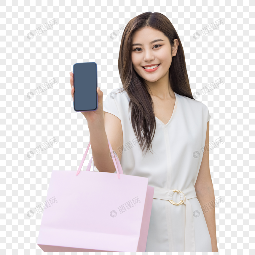 美女欢乐逛街消费购物展示手机图片