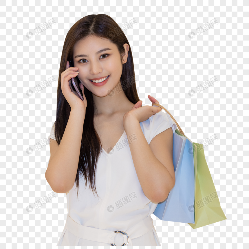 美女逛商场购物打电话图片