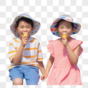 小男孩与小女孩手拿冰淇淋图片