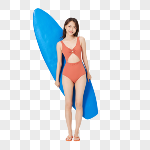 夏日沙滩美女展示冲浪板图片