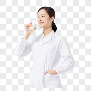 青年女医生喝牛奶图片