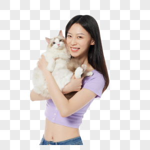 美女主人与宠物猫咪图片