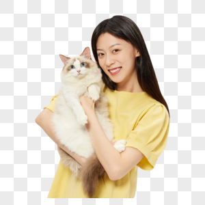 美女主人与宠物猫咪高清图片