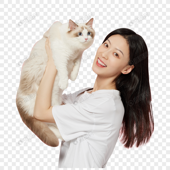 美女主人与宠物猫咪图片