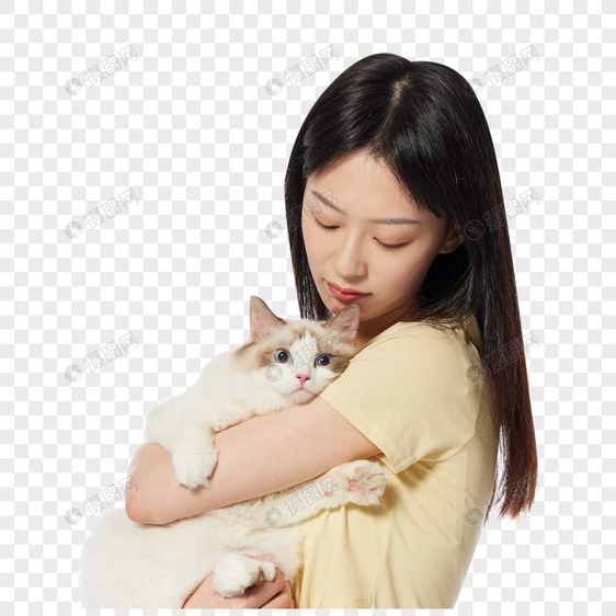 美女主人与宠物猫咪图片