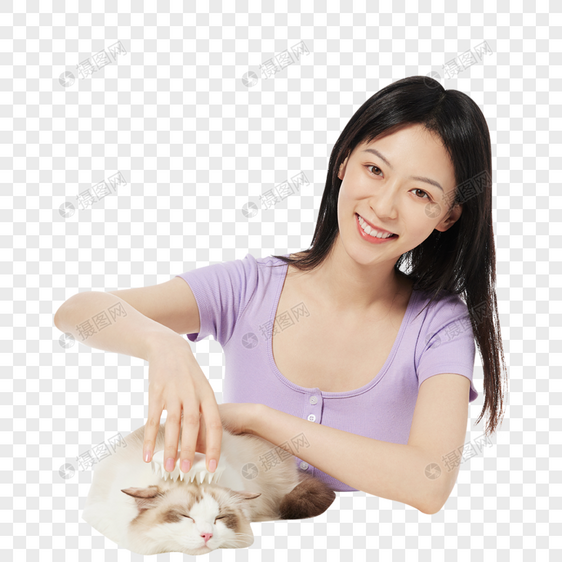 美女主人与宠物猫咪图片